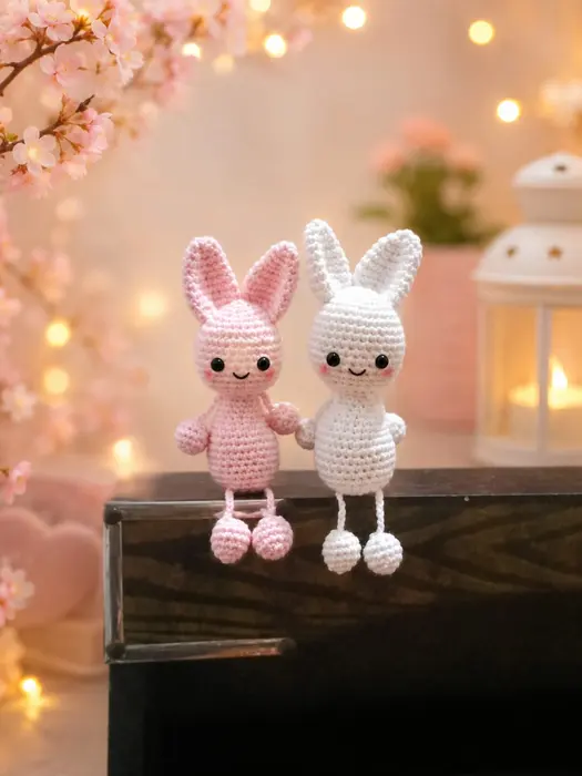 Handmade crochet bunny couple in pink & white