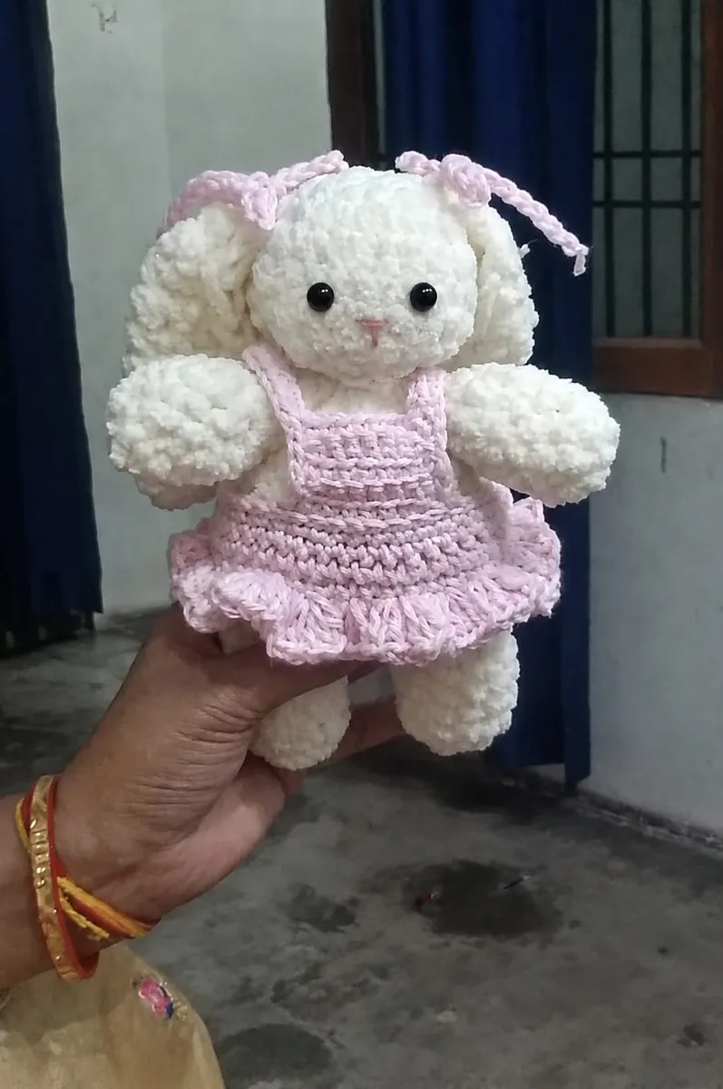 Handmade crochet bunny doll in cream & pink