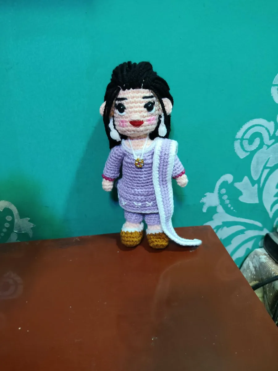 Handmade crochet girl doll in lavender