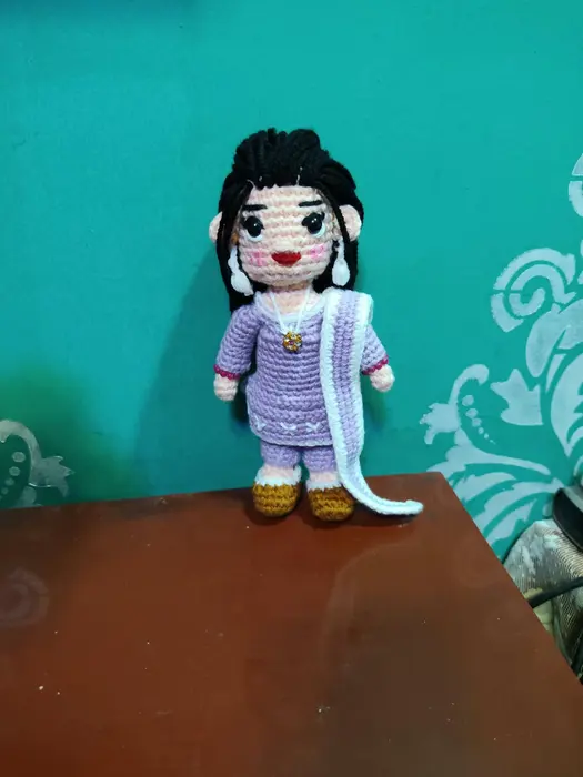 Handmade crochet girl doll in lavender