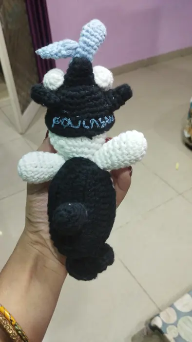 Handmade crochet whale plush in black & white