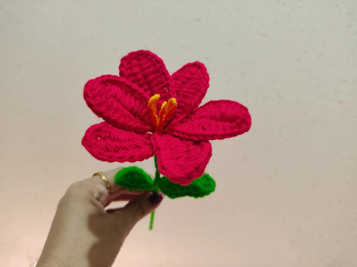 Handmade crochet lily flower stem in pink