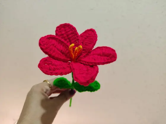 Handmade crochet lily flower stem in pink