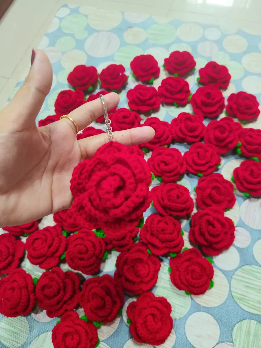Handmade crochet roses in red