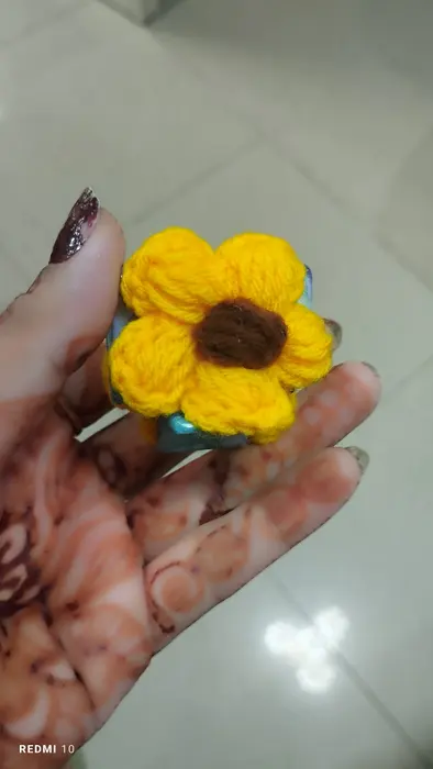 Handmade crochet sunflower in yellow & brown