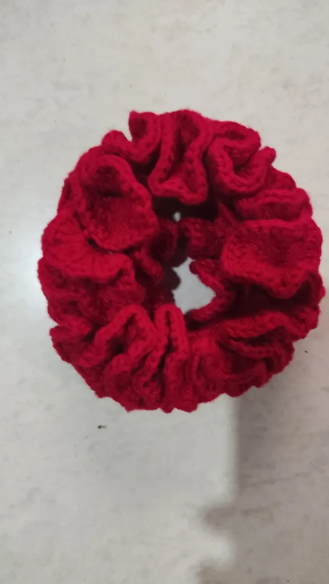 Handmade crochet scrunchie in red