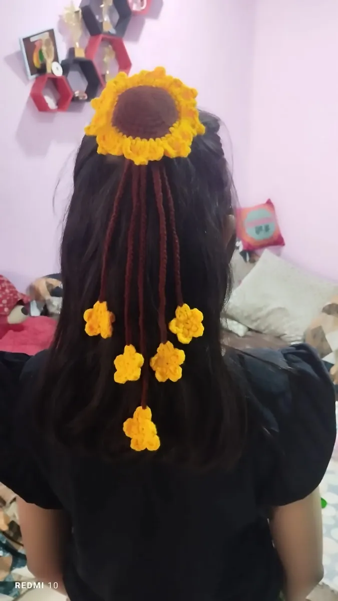 Handmade crochet sunflower hair accessories in yellow