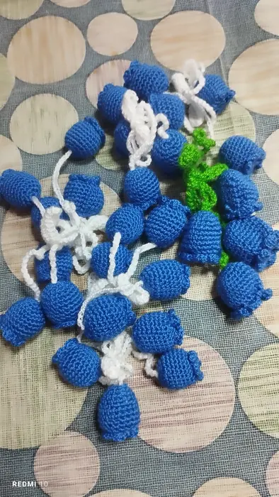 Handmade crochet bluebell charms in blue