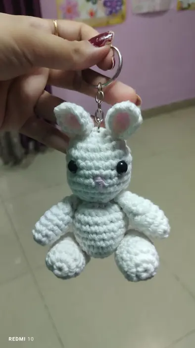 Handmade crochet bunny keychain in white