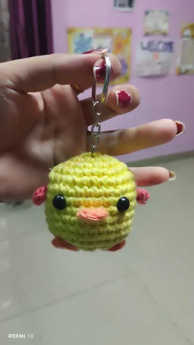 Handmade crochet chick keychain in yellow