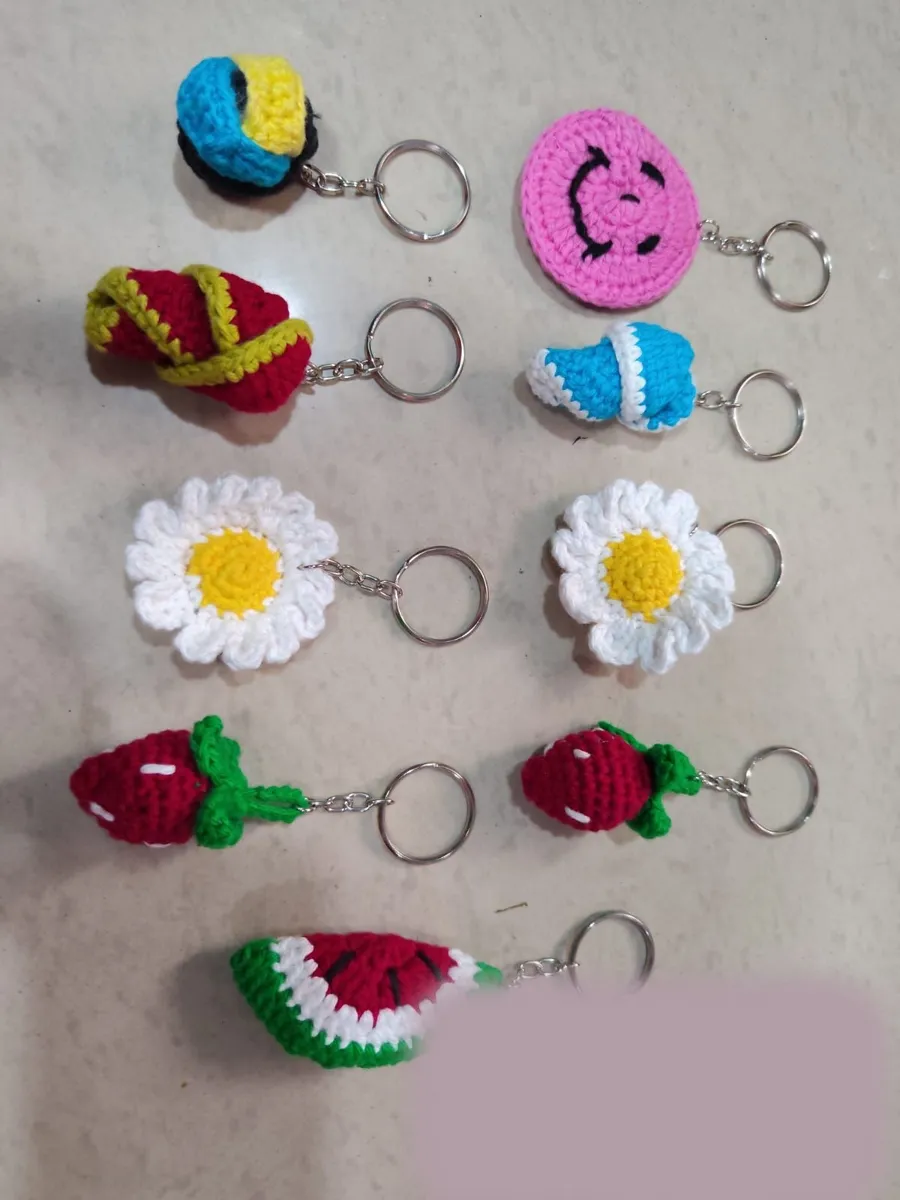 Handmade crochet fruit & flower keychains in multicolour