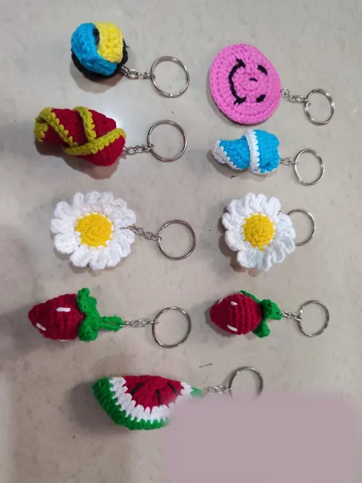 Handmade crochet fruit & flower keychains in multicolour