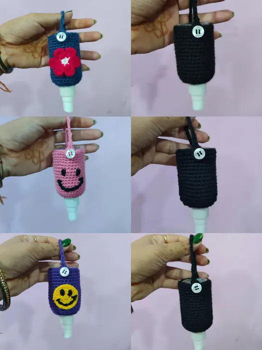 Handmade crochet sanitizer holders in multicolour