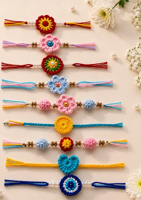 Handmade crochet rakhi collection in multicolour