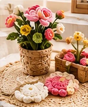 Crochet flower pots and coasters