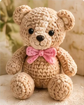 Crochet teddy bear with pink bow