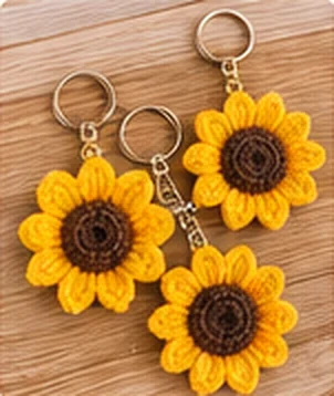 Crochet sunflower keychains